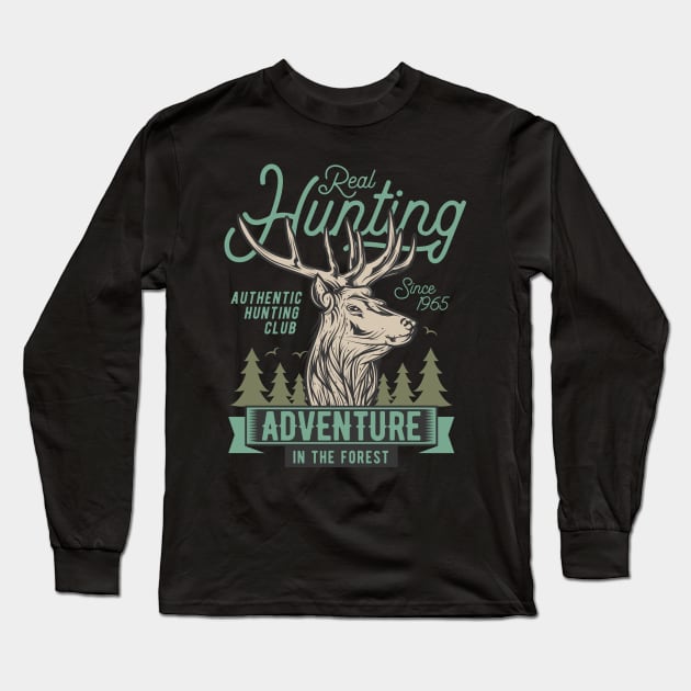 deer head real hunting Long Sleeve T-Shirt by Mako Design 